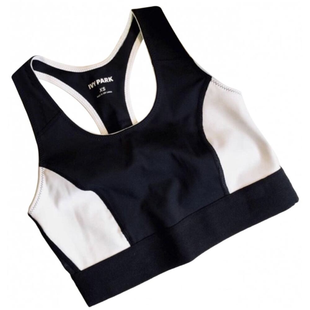 NEW IVY PARK Beyonce Black White High Neck Crop Top Cutout Workout Sports Bra XS